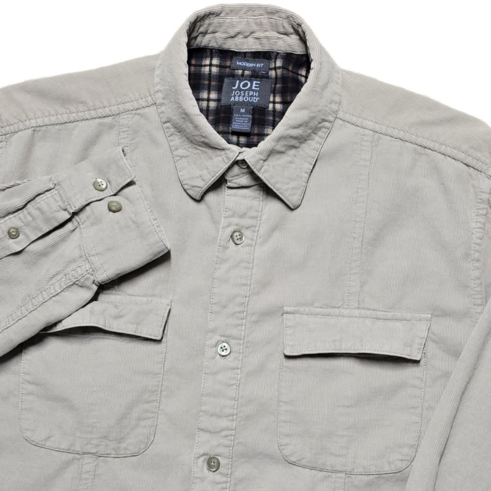 Joseph Abboud Mens Modern Fit Corduroy Button Down Camp Shirt Mens M Beige
